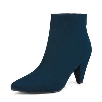 Navy Blue Suede Winter Chic Pointy Toe Low Heel Ankle Boots