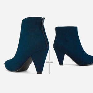 Navy Blue Suede Winter Chic Pointy Toe Low Heel Ankle Boots