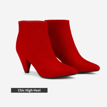 Load image into Gallery viewer, Red Suede Winter Chic Pointy Toe Low Heel Ankle Boots