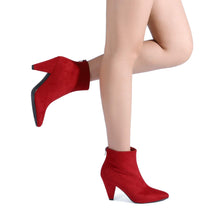 Load image into Gallery viewer, Red Suede Winter Chic Pointy Toe Low Heel Ankle Boots