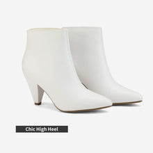 Load image into Gallery viewer, White Faux Leather Winter Chic Pointy Toe Low Heel Ankle Boots