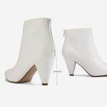 Load image into Gallery viewer, White Faux Leather Winter Chic Pointy Toe Low Heel Ankle Boots