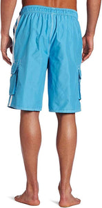 Men's Red Floral Cargo Style Swim Shorts w/Pockets