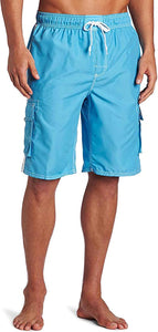 Men's Red Floral Cargo Style Swim Shorts w/Pockets