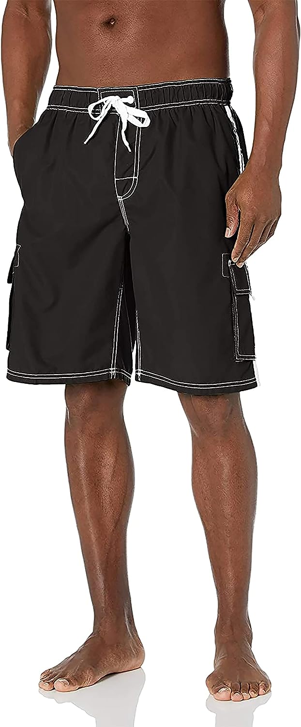 Men's Black Cargo Style Swim Shorts w/Pockets