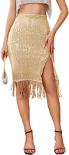 Load image into Gallery viewer, Gold Tassel Sequined Pencil Skirt