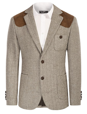 Khaki Men's British Tweed Wool Long Sleeve Blazer