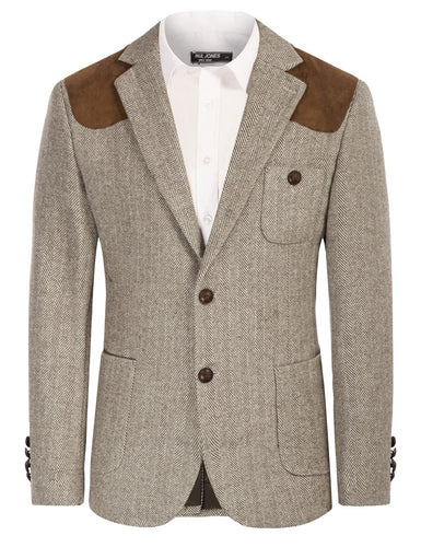 Khaki Men's British Tweed Wool Long Sleeve Blazer