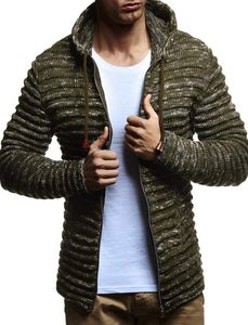 Forest Green Men's Rippled Long Sleeve Knit Hoodie