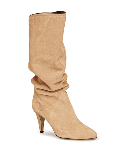 Khaki Slouchy Kitten Heel Wide Calf Boots