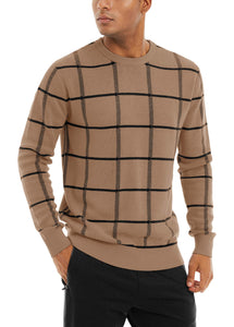 Khaki Men's Soft Knit Striped Long Sleeve Sweater