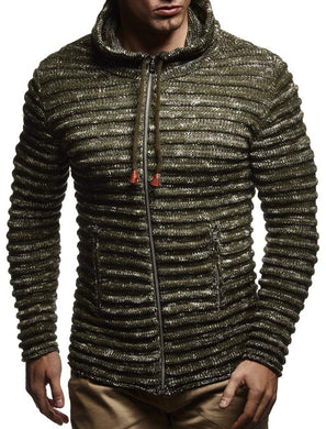 Forest Green Men's Rippled Long Sleeve Knit Hoodie