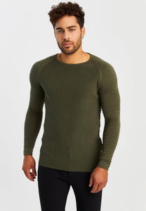 Men's olive Green Rippled Knit Long Sleeve Pullover Sweater