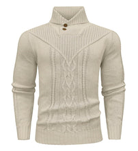 Load image into Gallery viewer, Khaki Men&#39;s Shawl Collar Cable Knit Sweater