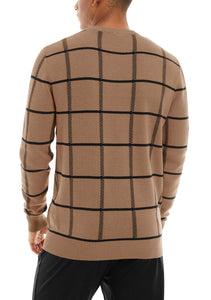 Khaki Men's Soft Knit Striped Long Sleeve Sweater