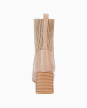 Load image into Gallery viewer, Khaki Leather Knit Chunky Heel Ankle Boots