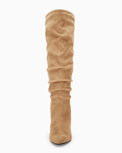 Khaki Slouchy Kitten Heel Wide Calf Boots