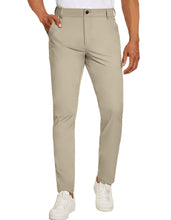 Load image into Gallery viewer, Men&#39;s Khaki Flat Front Stretch Slim Fit Pants