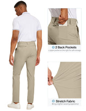 Load image into Gallery viewer, Men&#39;s Khaki Flat Front Stretch Slim Fit Pants
