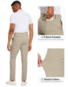 Men's Khaki Flat Front Stretch Slim Fit Pants