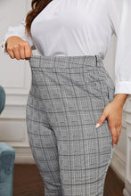 Load image into Gallery viewer, Plus Size High Waist Black/Grey Plaid Elastic Waist Pants