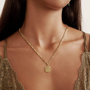 14K Gold Initials Monogram Round Pendant Chain Necklace