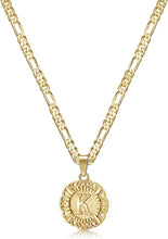 Load image into Gallery viewer, 14K Gold Initials Monogram Round Pendant Chain Necklace