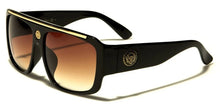 Load image into Gallery viewer, Men&#39;s Lionhead Medallion Black/Brown Flat Top Square Sunglasses