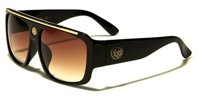 Men's Lionhead Medallion Black/Brown Flat Top Square Sunglasses