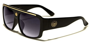 Men's Lionhead Medallion Black/Brown Flat Top Square Sunglasses