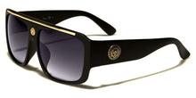 Load image into Gallery viewer, Men&#39;s Lionhead Medallion Black/Brown Flat Top Square Sunglasses