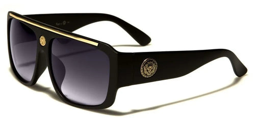 Men's Lionhead Medallion Black Flat Top Square Sunglasses