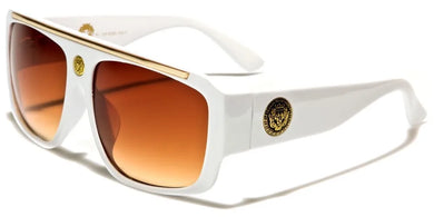 Men's Lionhead Medallion White Flat Top Square Sunglasses