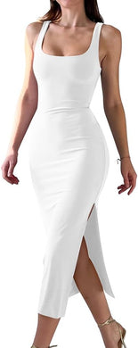 Basic Knit White Sleeveless Midi Dress