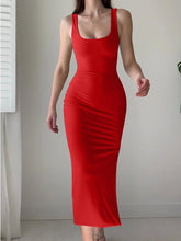 Load image into Gallery viewer, Basic Knit Red Sleeveless Midi Dress