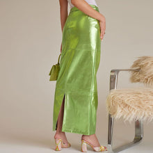 Load image into Gallery viewer, Business Chic Gold High Waist Metallic Maxi Skirt