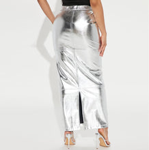 Load image into Gallery viewer, Business Chic Silver High Waist Metallic Maxi Skirt