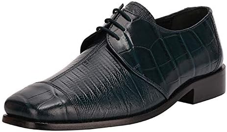 Men's Oxford Navy Blue Crocodile Lizard Print Leather Dress Shoes