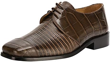 Men's Oxford Brown Crocodile Lizard Print Leather Dress Shoes