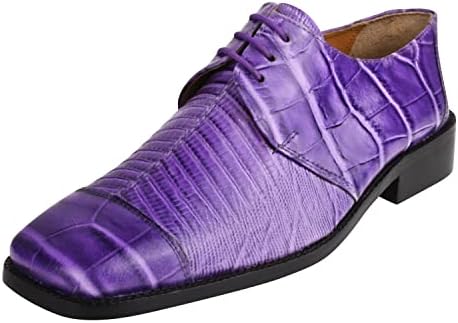 Men's Oxford Purple Crocodile Lizard Print Leather Dress Shoes