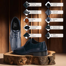 Load image into Gallery viewer, Men&#39;s Oxford Navy Blue Crocodile Lizard Print Leather Dress Shoes