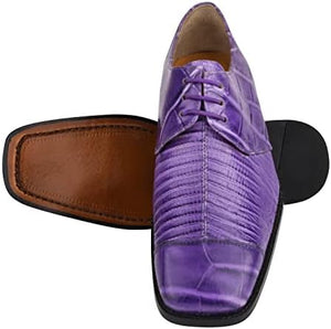 Men's Oxford Purple Crocodile Lizard Print Leather Dress Shoes