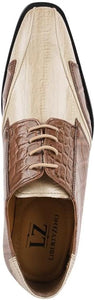 Men's Oxford Beige Brown Crocodile Lizard Print Leather Dress Shoes