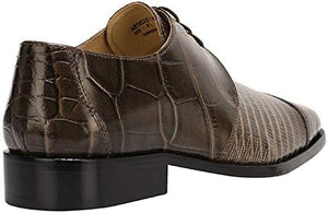 Men's Oxford Brown Crocodile Lizard Print Leather Dress Shoes