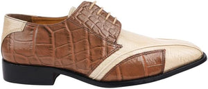 Men's Oxford Beige Brown Crocodile Lizard Print Leather Dress Shoes