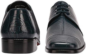 Men's Oxford Navy Blue Crocodile Lizard Print Leather Dress Shoes