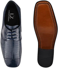 Load image into Gallery viewer, Men&#39;s Oxford Navy Blue Crocodile Lizard Print Leather Dress Shoes