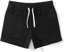 Load image into Gallery viewer, Men&#39;s Drawstring Black Pocket Athletic Shorts