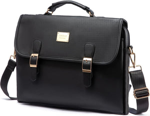 Business Casual Textured Black Shoulder Strap Messenger Style Laptop Bag