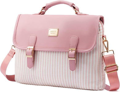 Business Casual Pink Stripe Shoulder Strap Messenger Style Laptop Bag